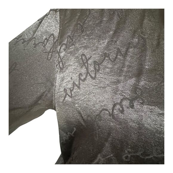 VS Black Satin Pajama Top M Logo Script Piping - Picture 2 of 5